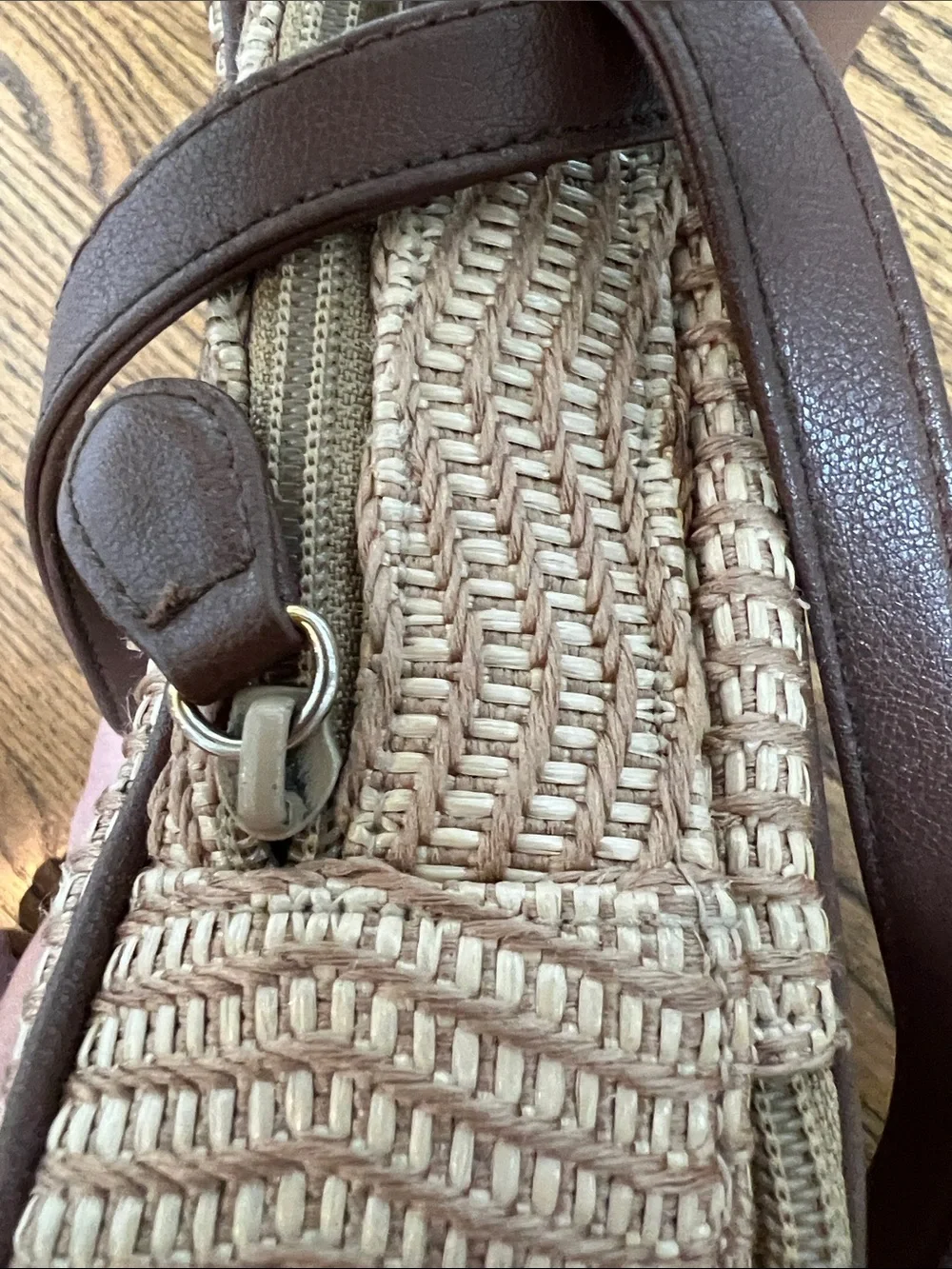 Etienne Aigner Straw Crossbody Bag Woven Beige & Brown Boho Coastal Cowgirl